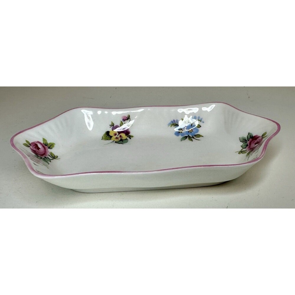 VTG Crown Staffordshire England Floral Bouquet Fine Bone China Trinket Dish
